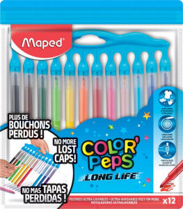 ФЛОМАСТЕPЫ  MAPED  12ЦВ COLOR'PEPS С НЕТЕРЯЮЩИМИСЯ КОЛПОЧКАМИ