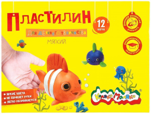 ПЛАСТИЛИН 12ЦВ 180Г КАЛЯКА СО СТЕКАМИ ПОВЫШЕННАЯ МЯГКОСТЬ 