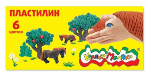 ПЛАСТИЛИН "КАЛЯКА" 6 ЦВ 90 Г СО СТЕКОМ