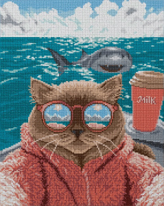АЛМАЗНАЯ МОЗАИКА "СЕЛФИ С АКУЛОЙ" 50*40СМ