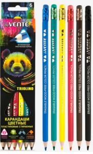 КАРАНДАШИ ЦВЕТНЫЕ ПЛАСТИКОВЫЕ "TRIOLINO" 6 ЦВ СТИРАЕМЫЕ