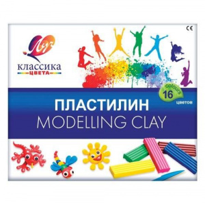ПЛАСТИЛИН 16ЦВ ЛУЧ 320Г КЛАССИКА СО СТЕКОМ