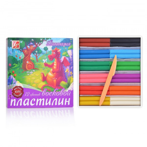 ПЛАСТИЛИН 12ЦВ ЛУЧ "ФАНТАЗИЯ" 180Г СО СТЕКОМ