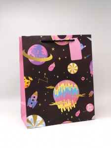 ПАКЕТ ПОДАРОЧНЫЙ 26*32*12,5СМ "PLANETS ROCKET BLACK"