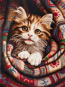 АЛМАЗНАЯ МОЗАИКА "КОТЕНОК В ПЛЕДЕ" 30*40СМ